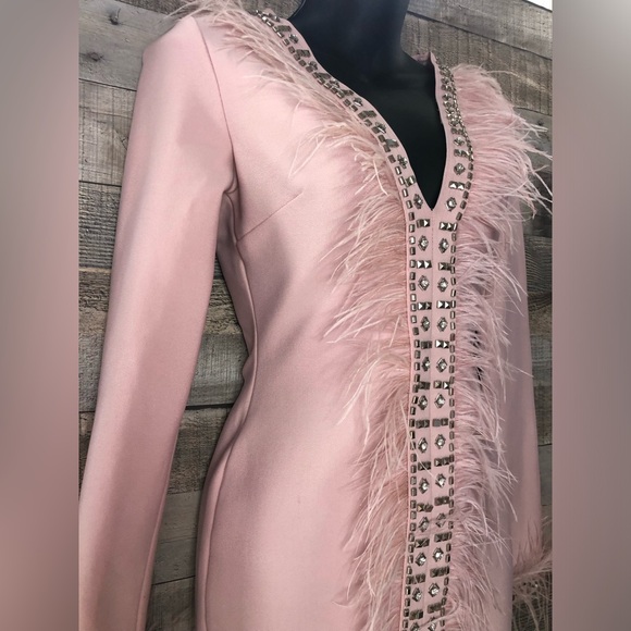 Pink/Salmon Colored Fashion Nova Bandage Dress with Feather Accents Size S - Picture 1 of 16